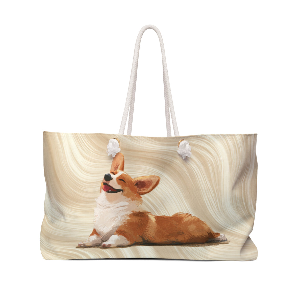 Giddy Sploot Weekender Beach Bag – Creamy Champagne Corgi Travel Tote