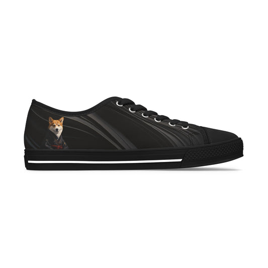Samurai Corgi Black Swirl Women's Low-Top Casual Canvas Sneakers