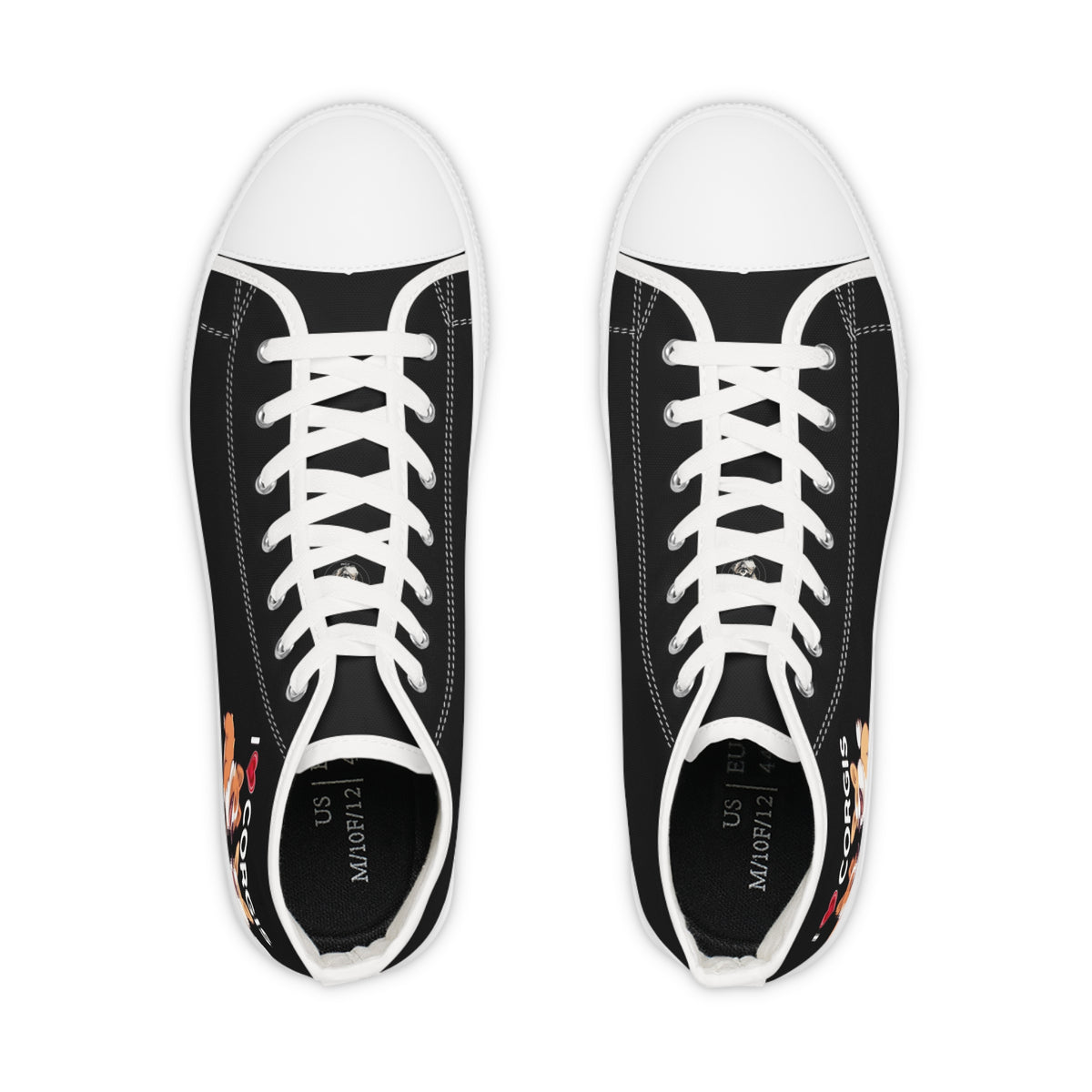 I Heart Corgis Men's High Top Casual Black Canvas Sneakers with Two Corgi Best Buds