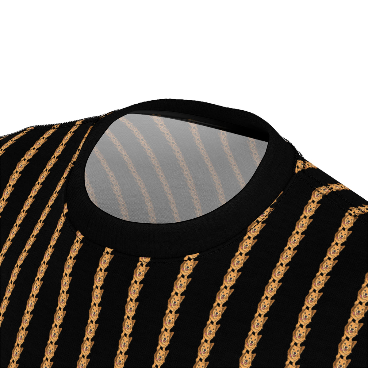 Vivacious Effervescence Pinstripes Unisex Bold Designer Tee - Golden Glow Corgi Repeater on Phantom Black