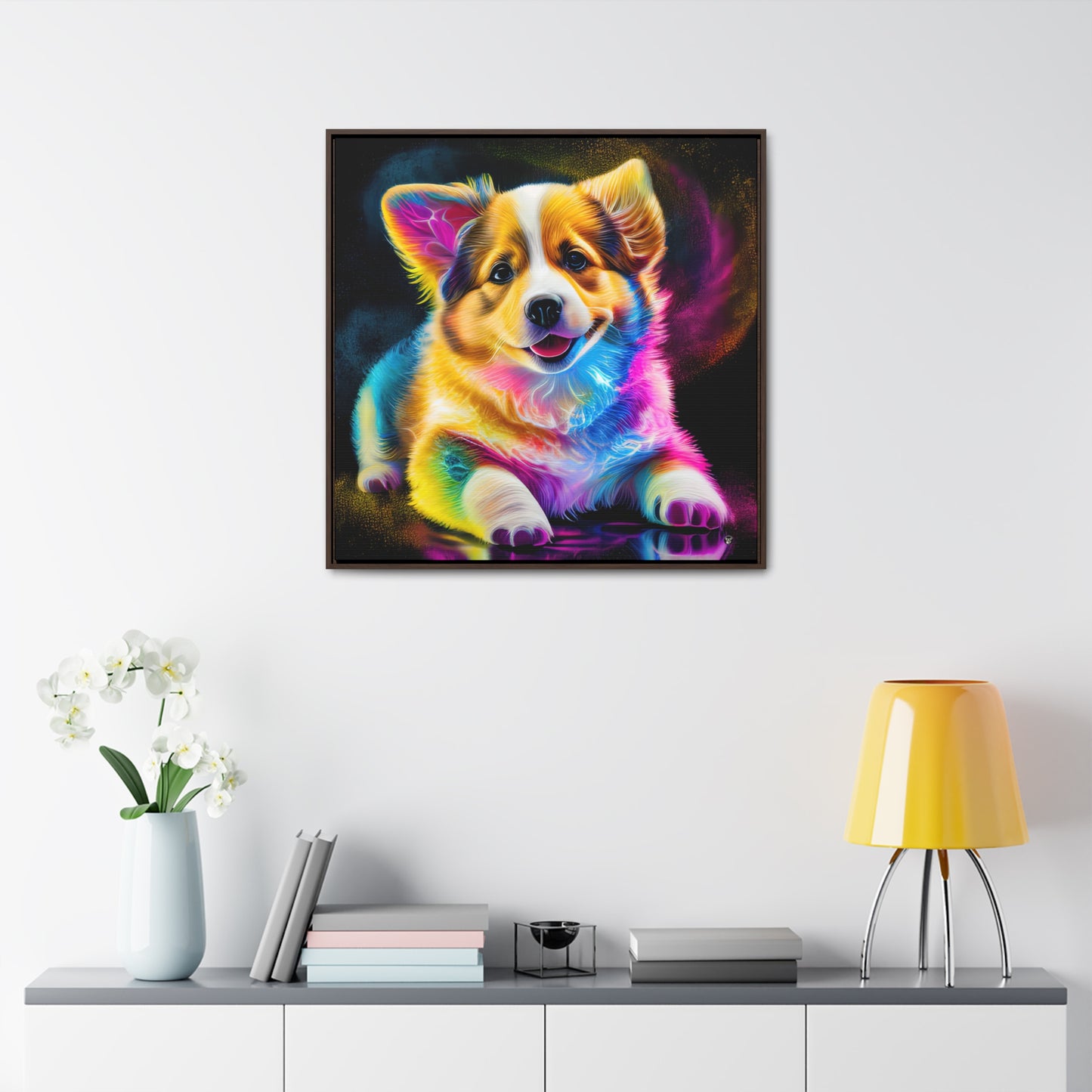 Colorful Corgi - Framed on Canvas