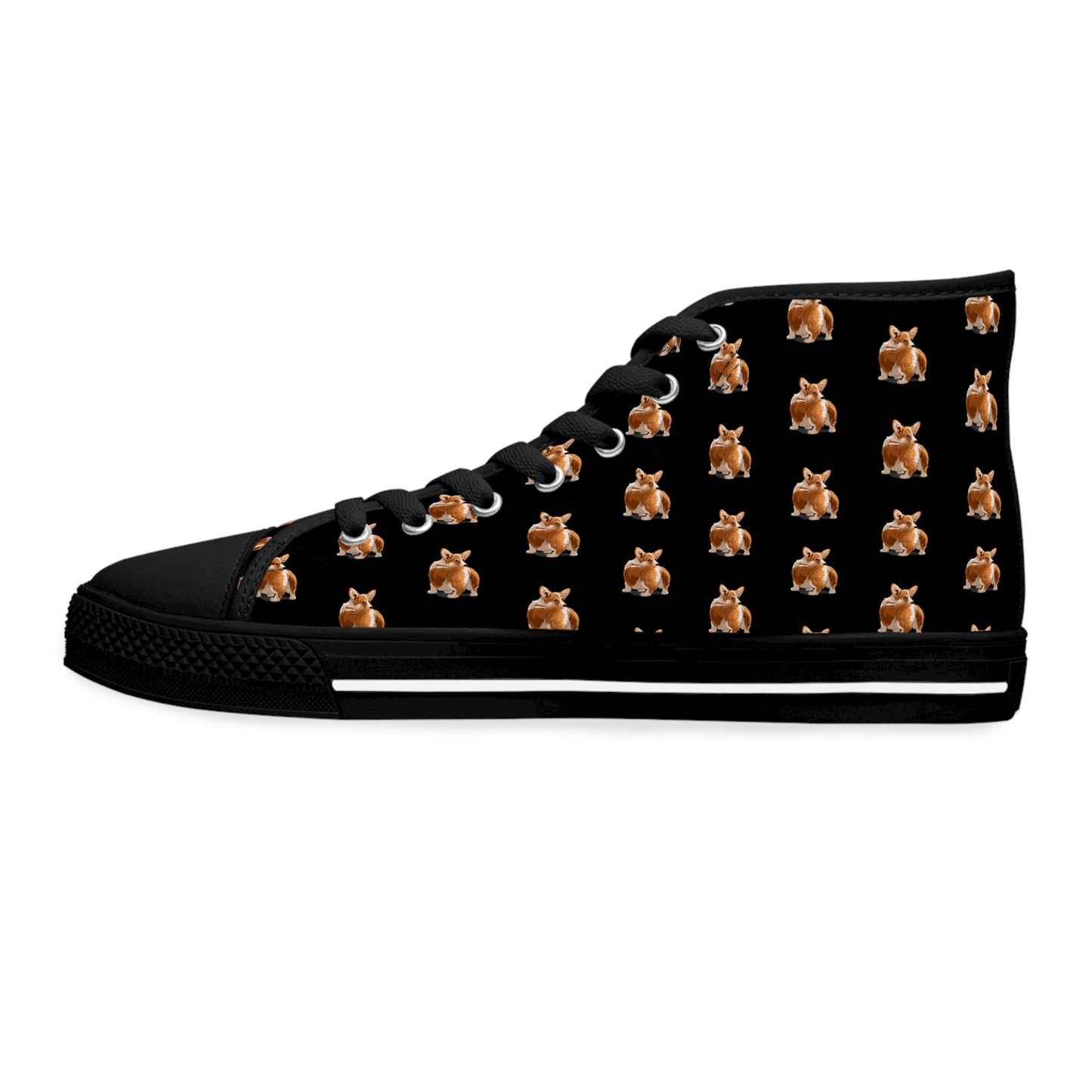 Corgi Contempt Mosaic Pattern Women's High Top Casual Black Canvas Sneakers