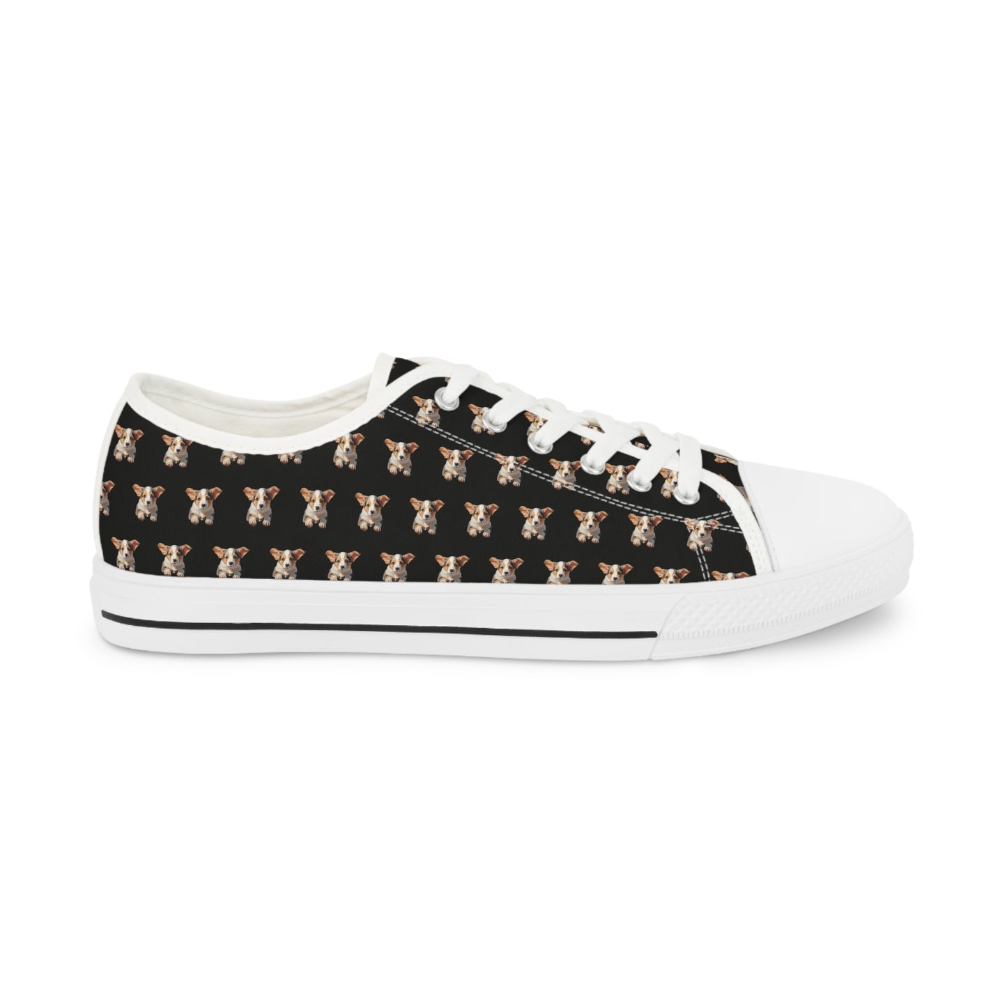 Puppy Corgi Portrait Men's Low Top Casual Black Canvas Sneakers