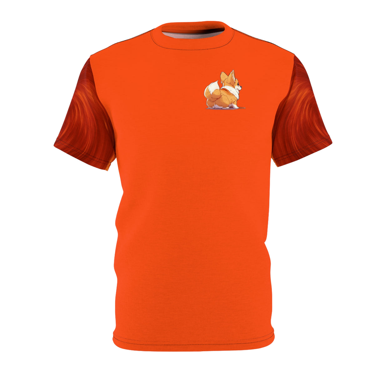 Cutie Booty Bold Fashion Tee - Volcano Orange Corgi Shirt with Swirling Sleeves