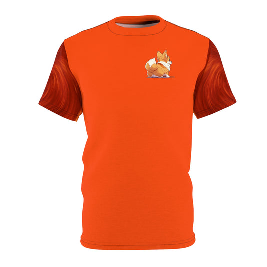 Cutie Booty Bold Fashion Tee - Volcano Orange Corgi Shirt with Swirling Lava Sleeves