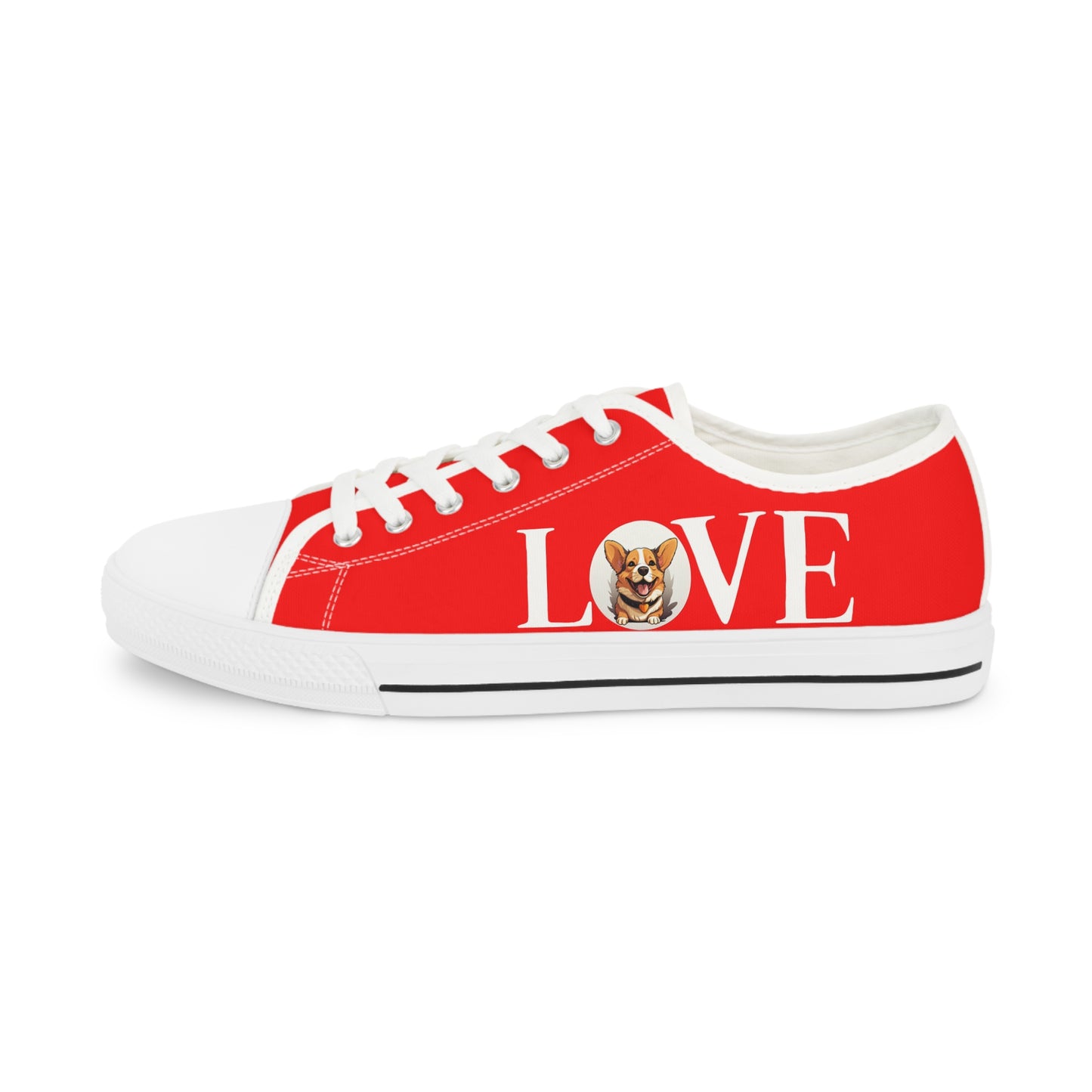 LOVE Corgi Women's Casual Sneakers on Red Canvas