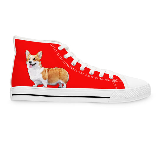 Best in Show Classic Corgi Portrait Women's High Top Sneakers on Red Canvas