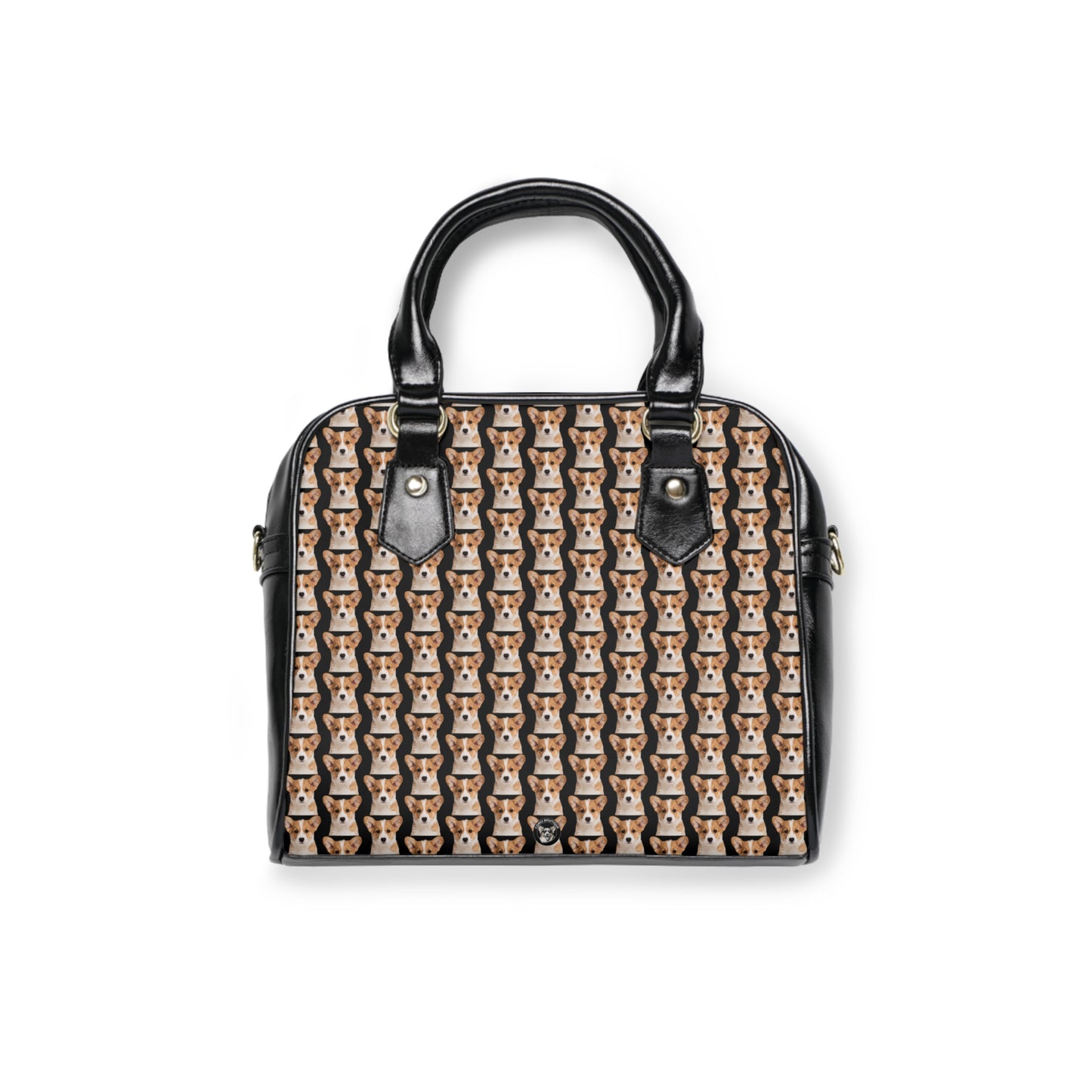 Corgi Puppy Portrait Pattern - Mosaic Tan & Black Shoulder Handbag