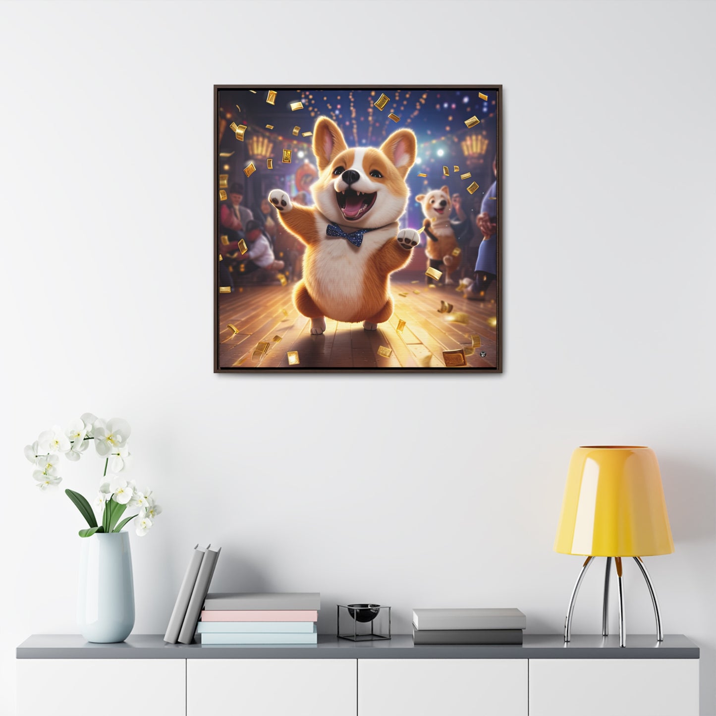Boogaloo Corgi - Framed on Canvas