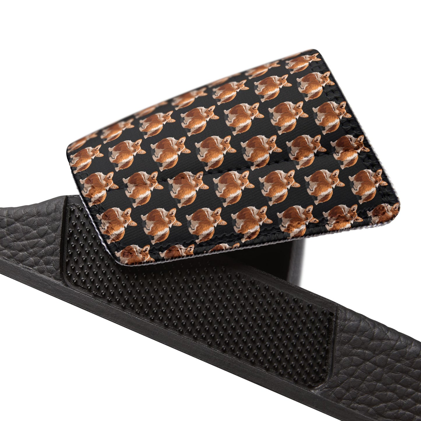 Corgi Contempt Mosaic Pattern Women's Casual Black Slide Sandals - Pool & Beach Slides