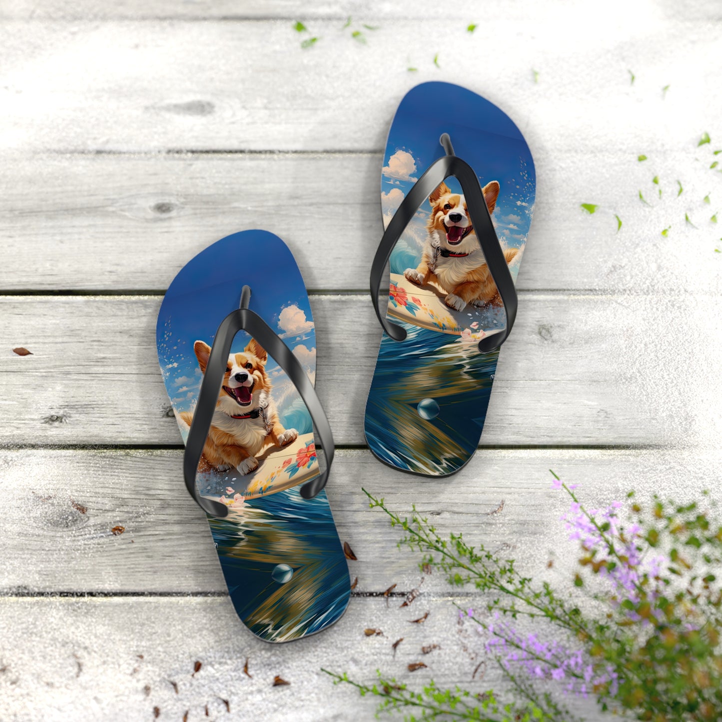 Cowabunga Corgi Flip-Flops