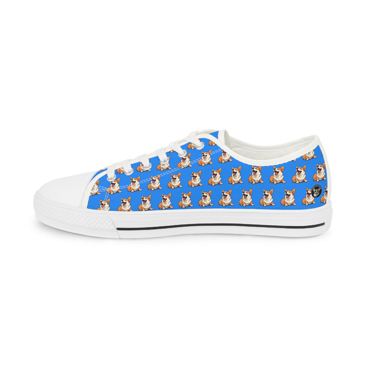 Comical Corgi All Smiles Repeater Pattern Men’s Low-Top Casual Blue Canvas Sneakers