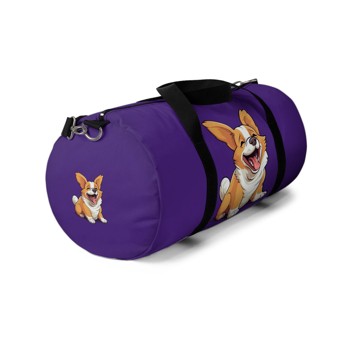 Jolly Jiggling Corgi Animation Duffel Bag - Cute Purple Corgi Travel Gym Bag