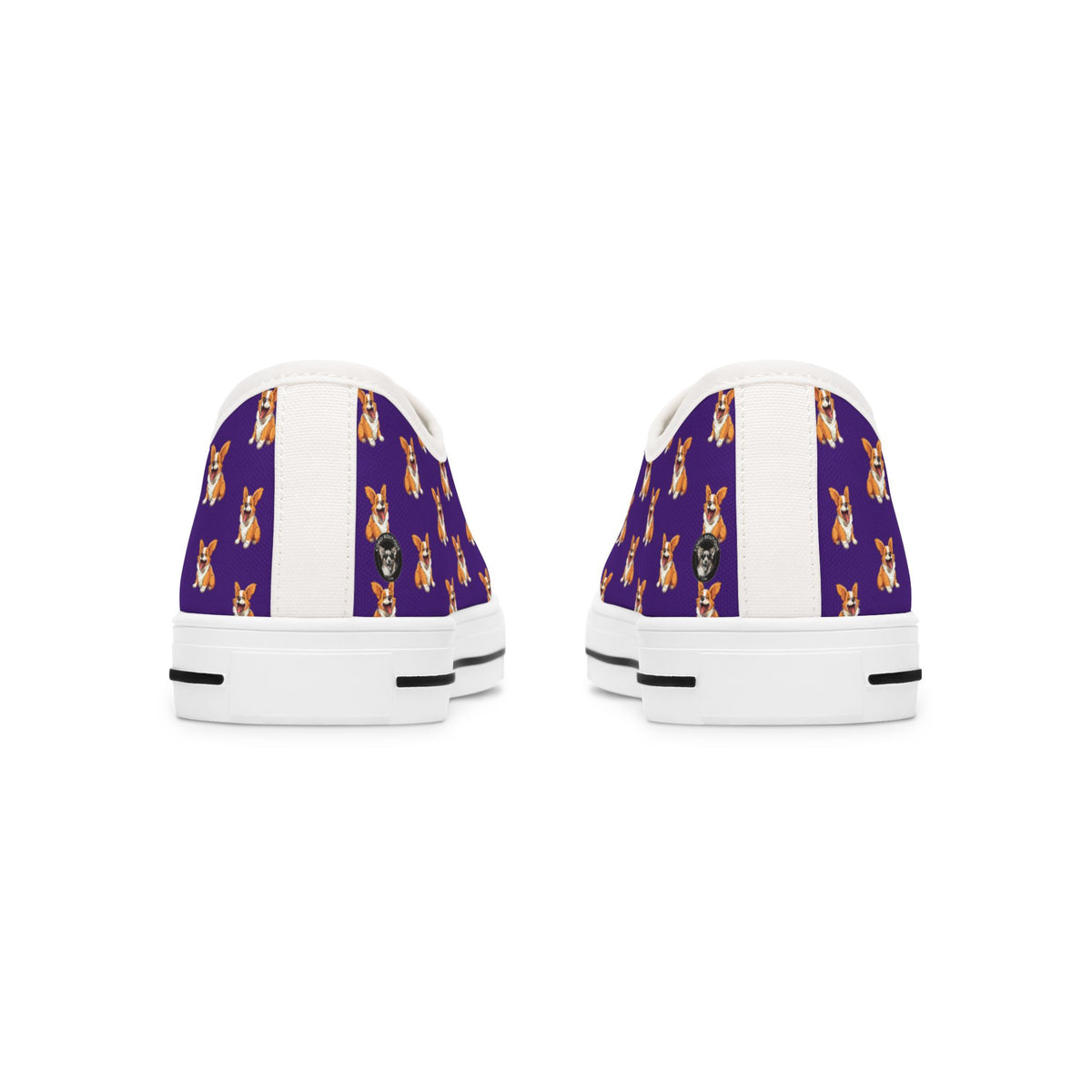 Jolly Jiggling Animated Corgi Women's Low Top Purple Canvas Sneakers
