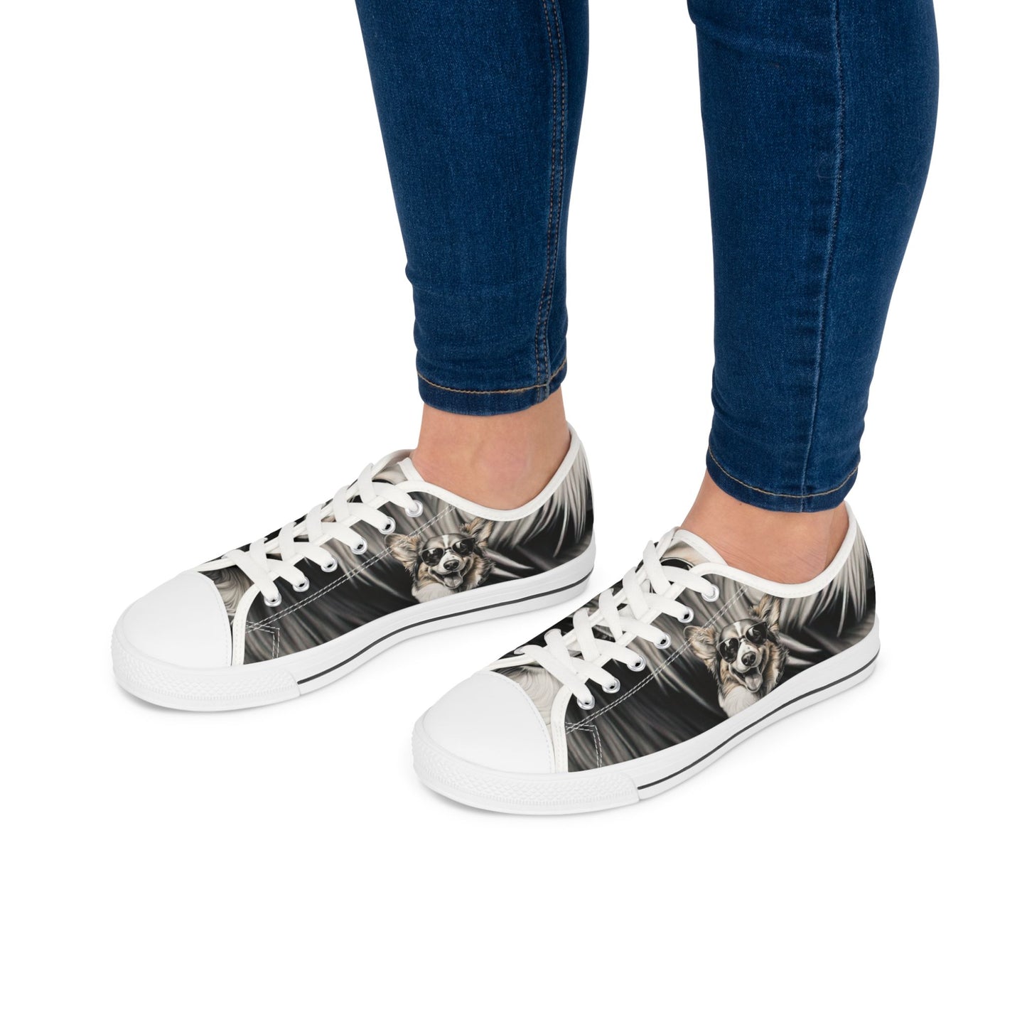 Corgi Cool Portrait in Shades Women's Low Top Casual Canvas Sneakers