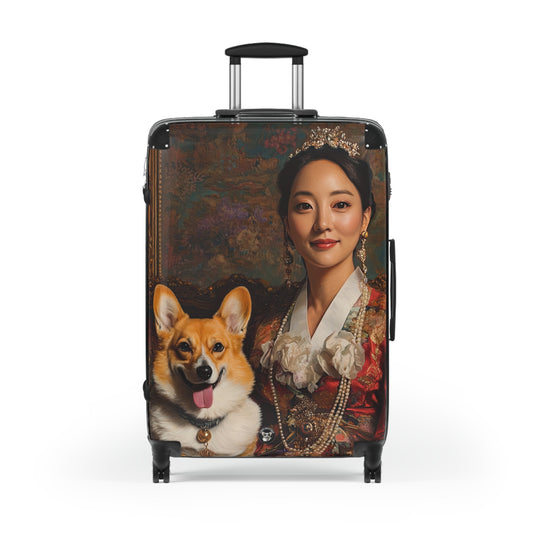 Queen Of The Corgis Custom Portrait Travel Suitcases – Regal Corgi Rolling Luggage