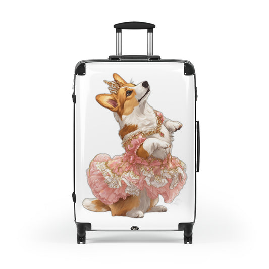 Princess Corgi In A Pink Tutu Royal Travel Suitcases - White With Pink Floral Accents Rolling Luggage
