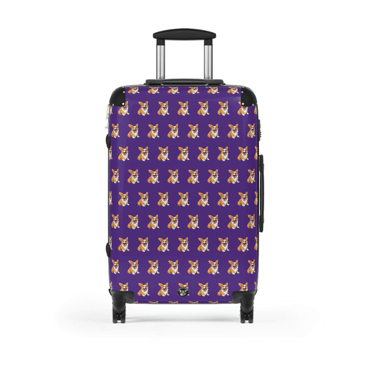 Jolly Jiggling Animated Corgi Repeater Pattern Travel Suitcases — Purple Corgi Rolling Luggage