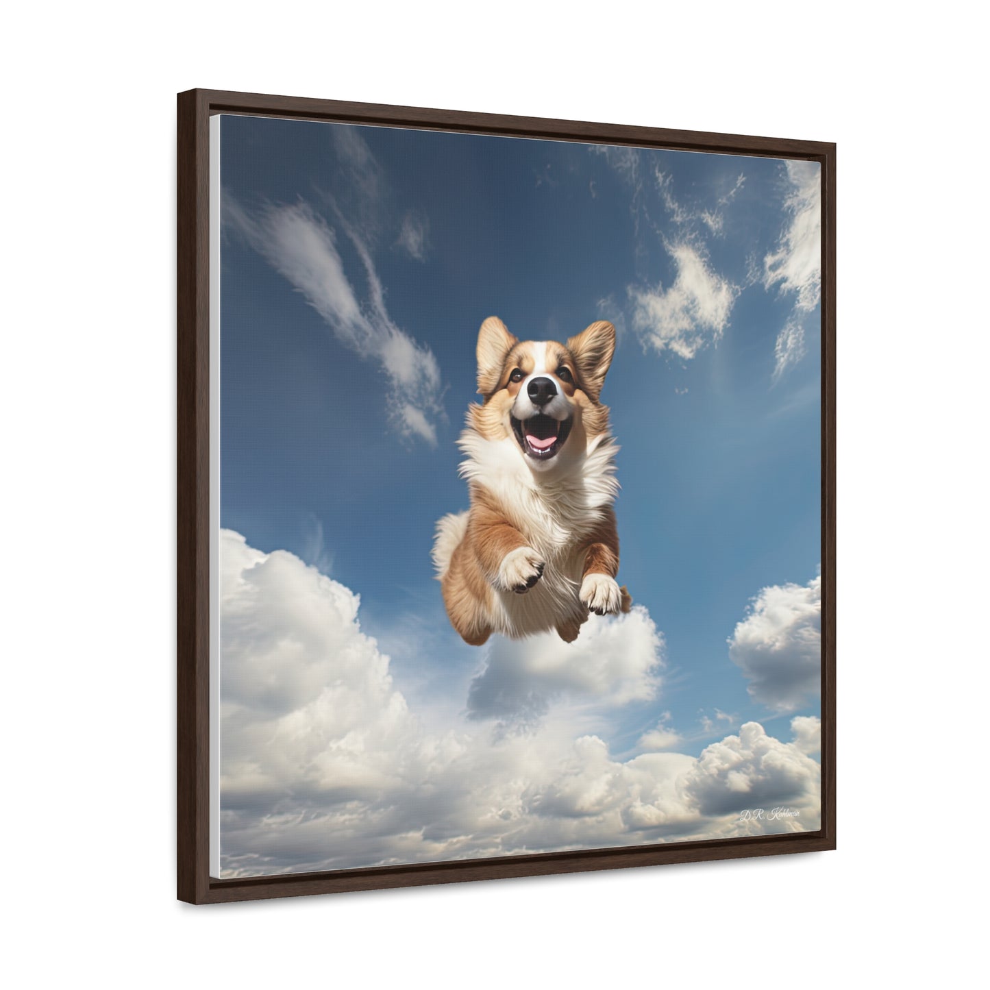 Flying Corgi - Framed on Canvas