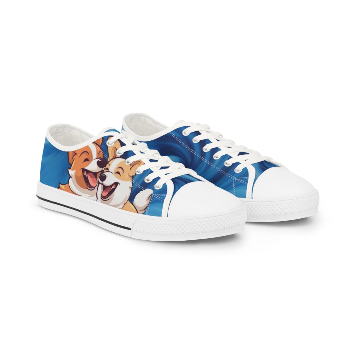 Best Mates Men's Corgi Cartoon Casual Canvas Carolina Blue Low Top Sneakers