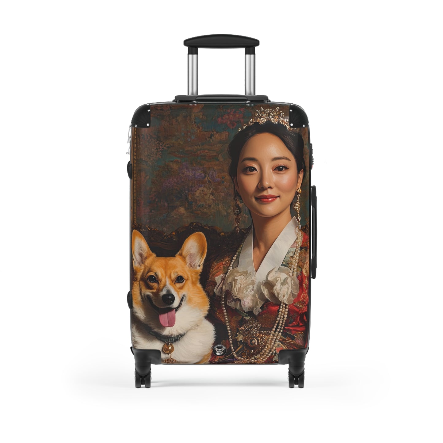 Queen Of The Corgis Custom Portrait Travel Suitcases – Regal Corgi Rolling Luggage