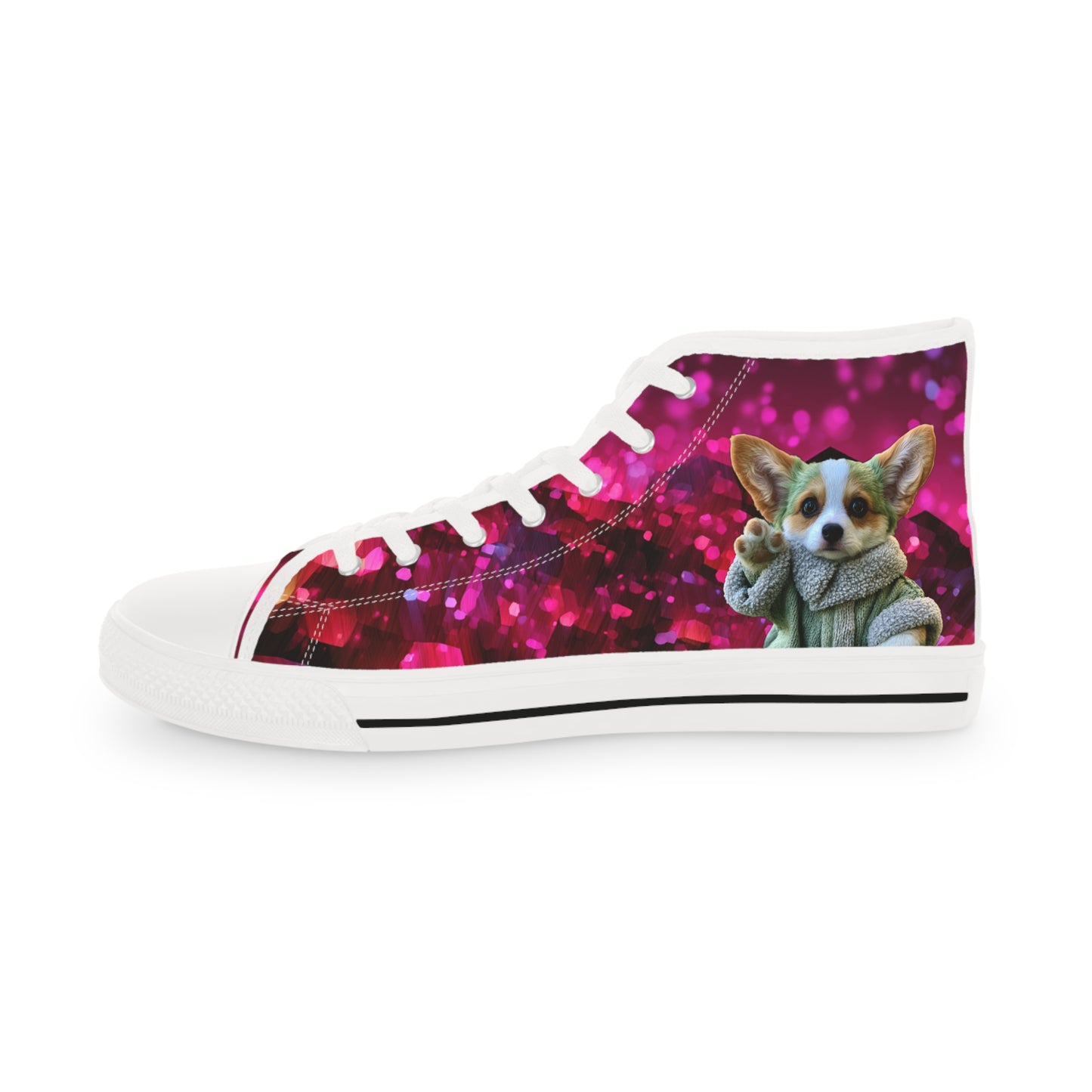 Baby Corgi Space Glitter Men's High-Top Casual Canvas Sneakers - May the Corgi Be With You