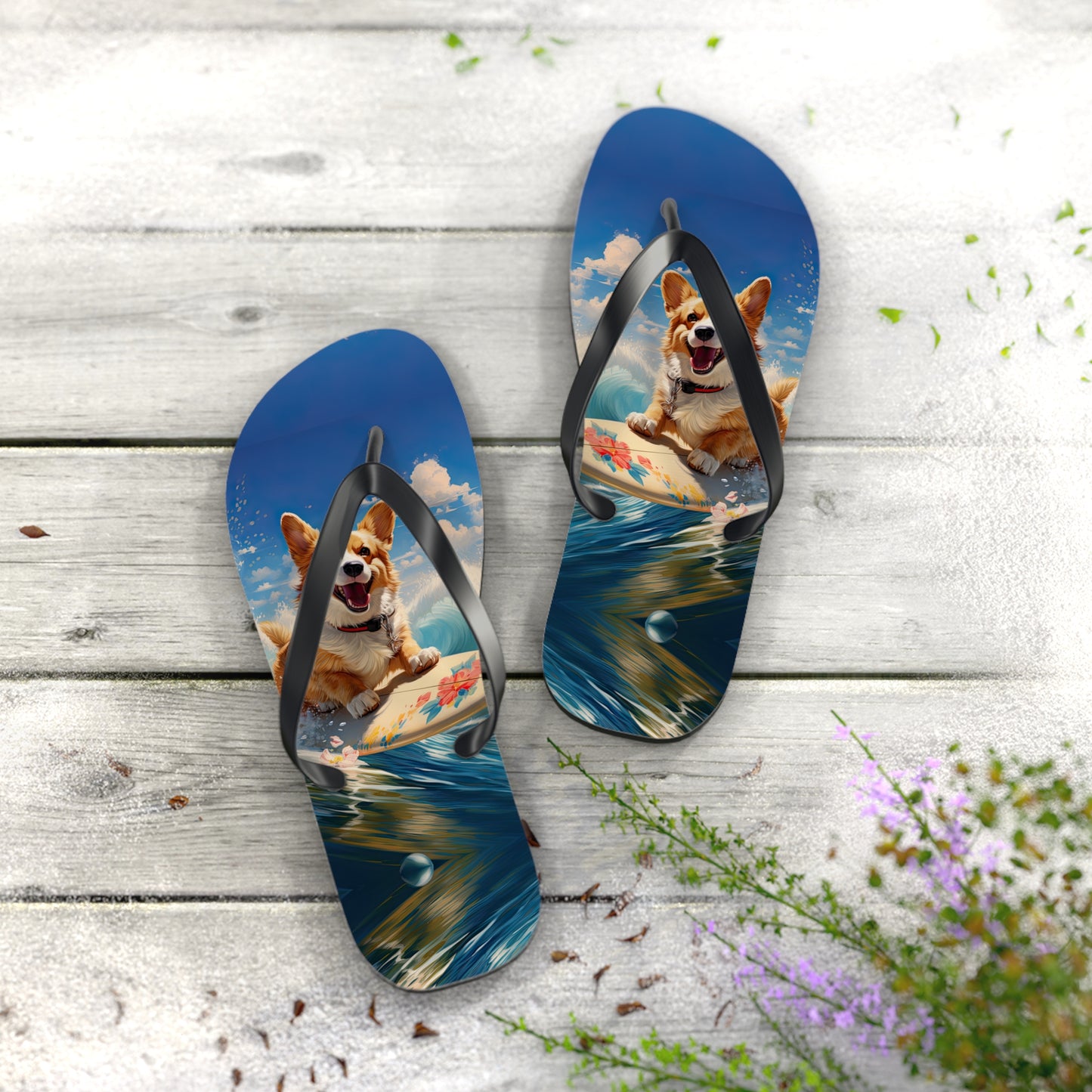 Cowabunga Corgi Flip-Flops