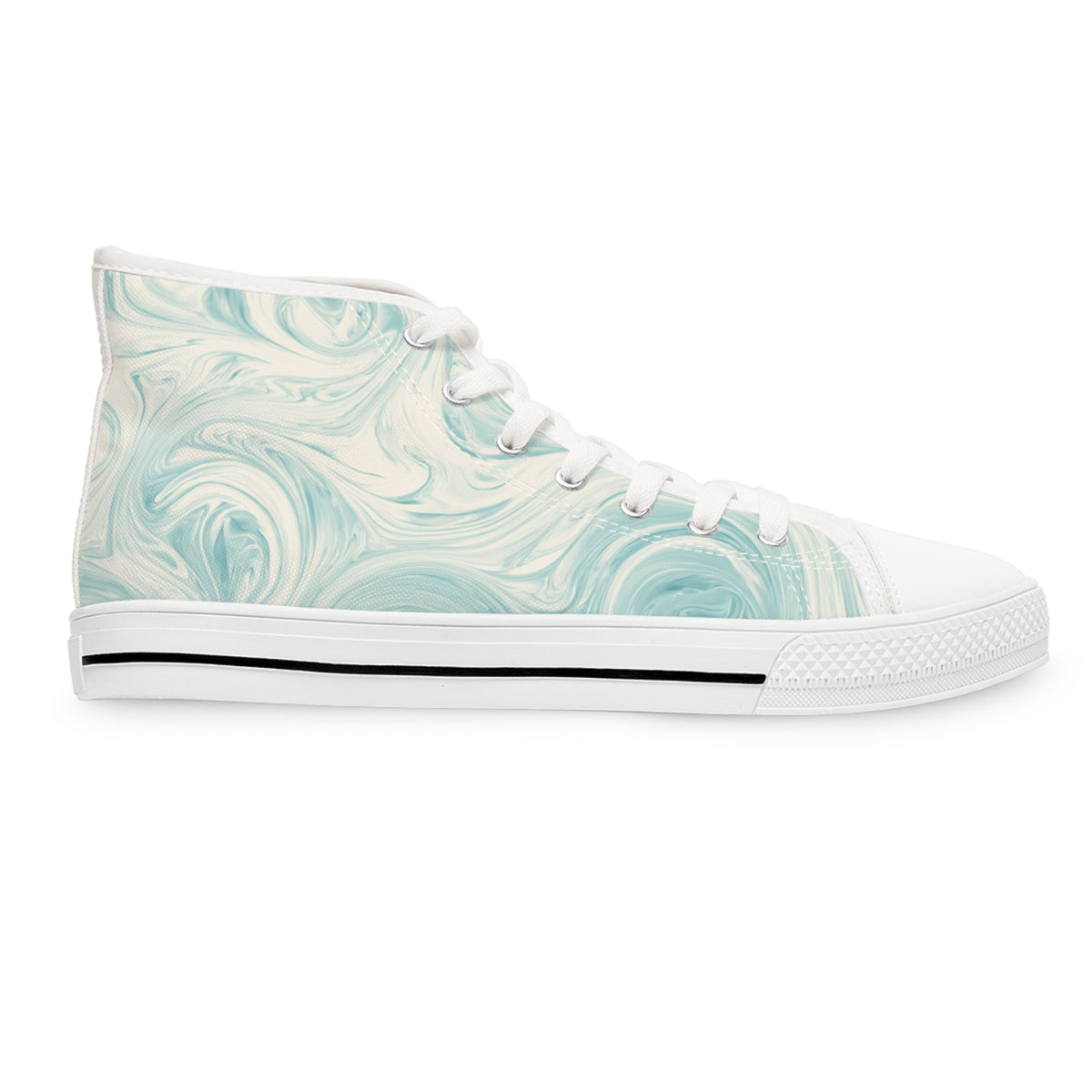 Blue Merle Majesty Women's High-Top Sneakers - Cool Blue Corgi on Swirling Aqua & Alabaster Cream Canvas