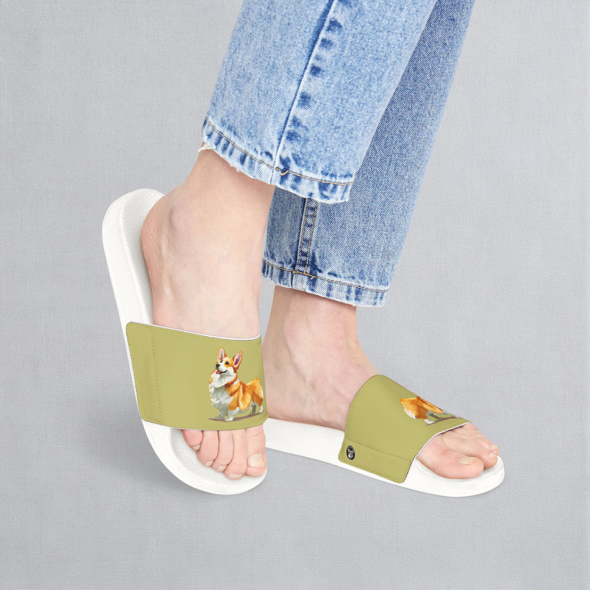 The Queen's Corgi Companion Women's Khaki Slide Sandals - Casual Pool & Beach Slides