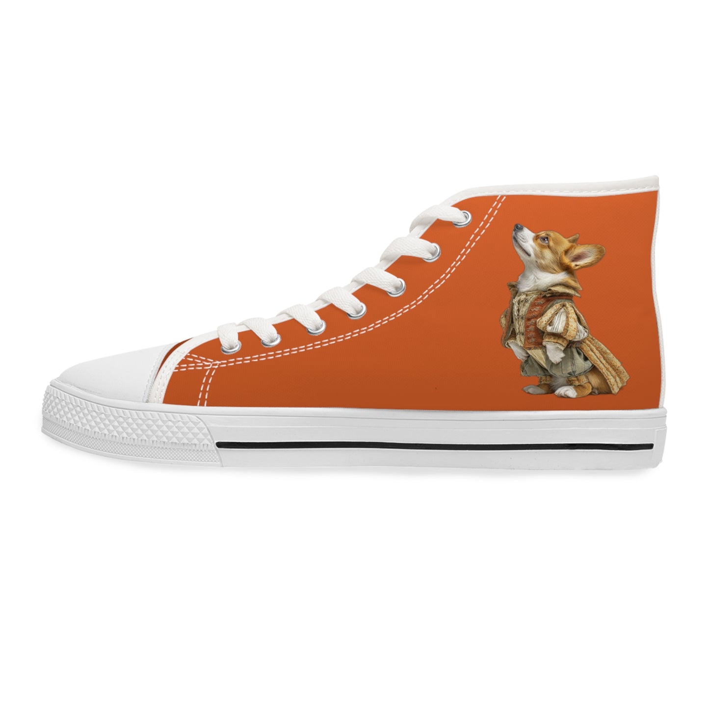 Prince Corgi Burnt Orange Women's High-Top Casual Canvas Sneakers with Royal Artwork