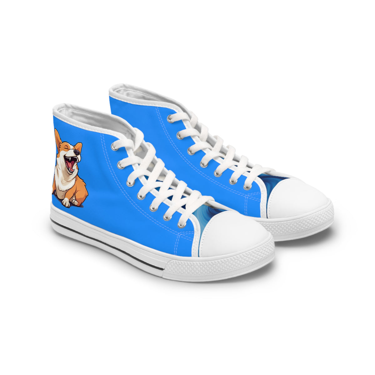 Comical Corgi All Smiles Women's High Top Casual Blue Canvas Sneakers