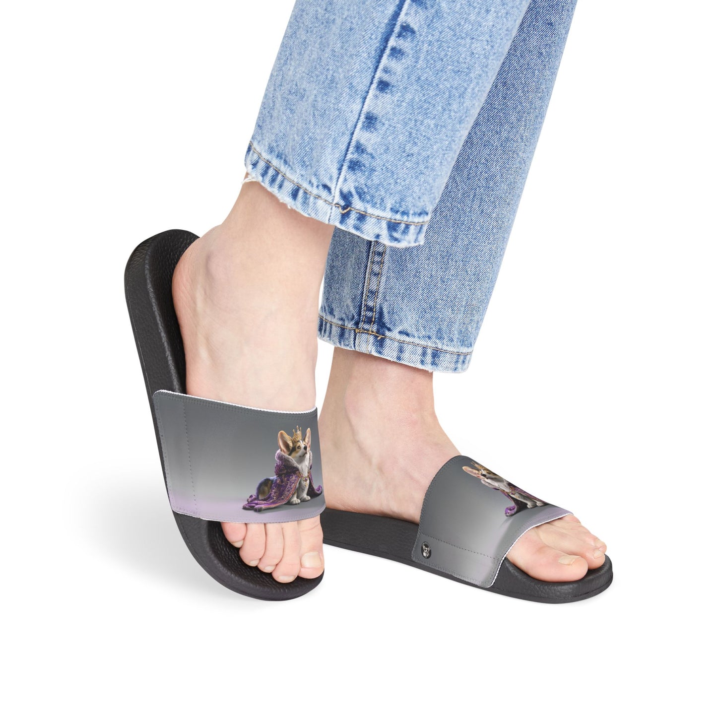 King Pup Cute Corgi Face Women's Casual Slide Sandals - Pool & Beach Slides