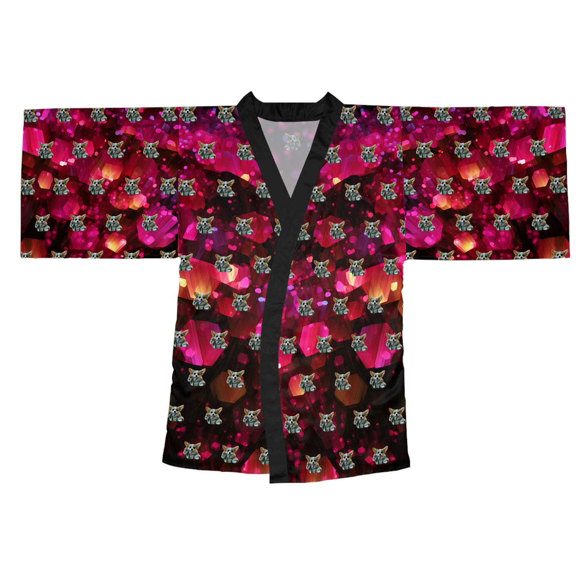 Baby Corgi Star Warrior Kimono Robe - Black Red & Purple Housecoat