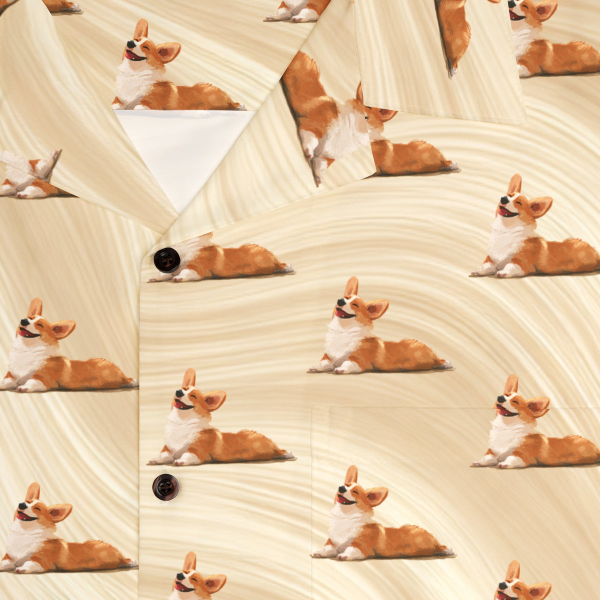 Giddy Sploot Hawaiian Shirt - Rich Creamy Champagne Swirl Corgi Vacation Attire