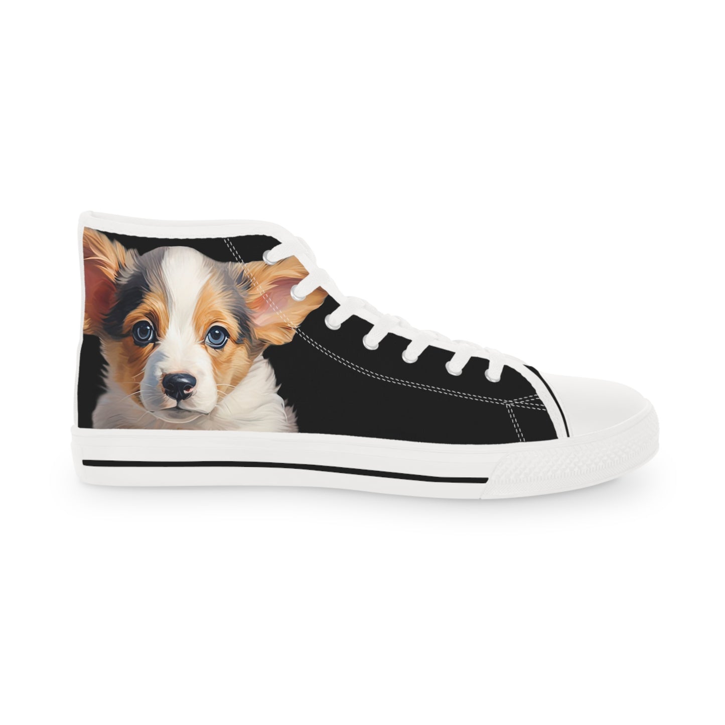 Puppy Dog Eyes Corgi Portrait Men's High Top Casual Black Canvas Sneakers