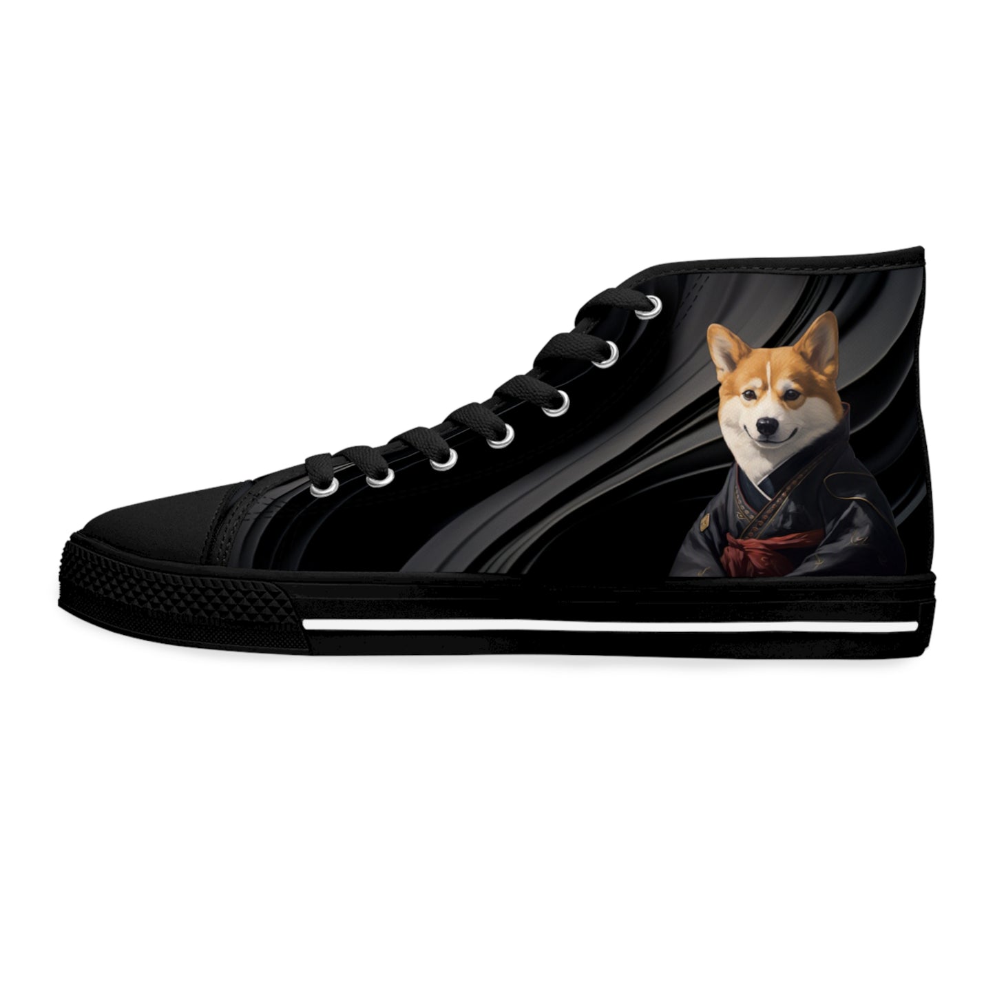 Samurai Corgi on a Black Wave Women's High Top Casual Canvas Sneakers