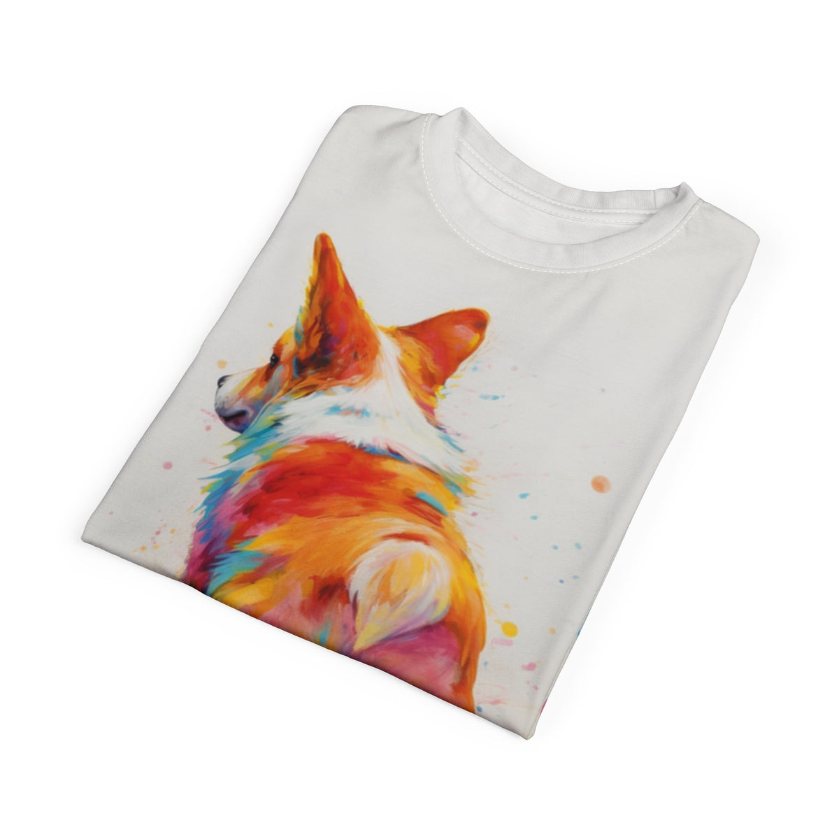 Ready-Set-Rump Unisex Bold Designer Tee - The Butt of the Corgi Bloke on Alabaster Glow with Color-Flow Fur-Effect Sleeves