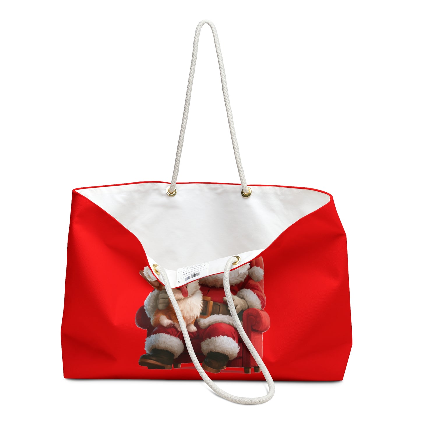 Christmas Corgi Sitting on Santa's Lap Weekender Beach Bag – Holiday Corgi Travel Tote