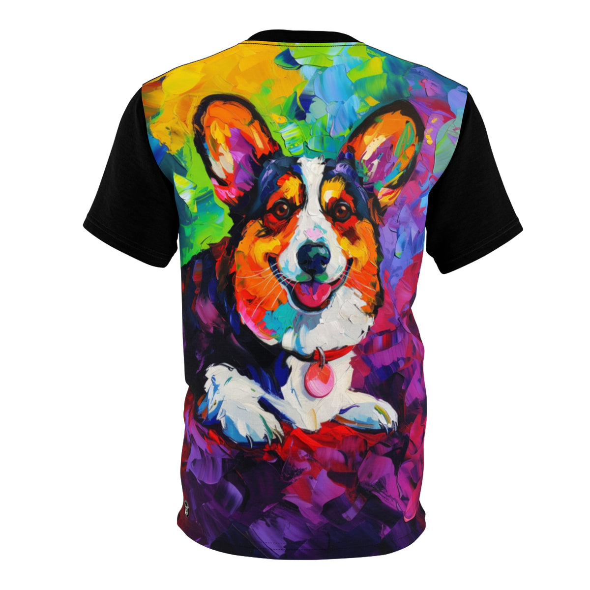 Color Me Corgi Unisex Bold Designer Tee - Capturing the Colorful Corgi Charisma with Phantom Black Sleeves