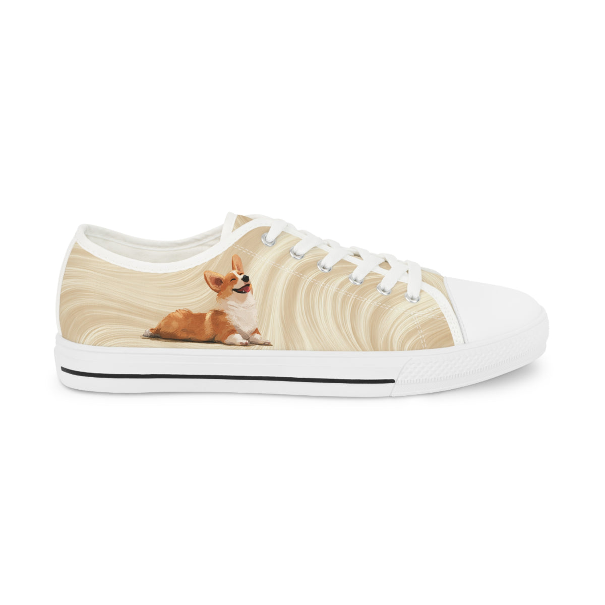 Giddy Sploot Men's Low Top Casual Creamy Champagne Canvas Corgi Sneakers