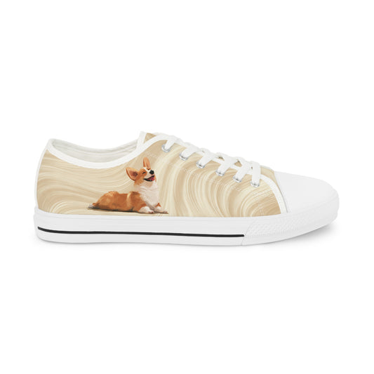Giddy Sploot Men's Low Top Casual Creamy Champagne Canvas Corgi Sneakers