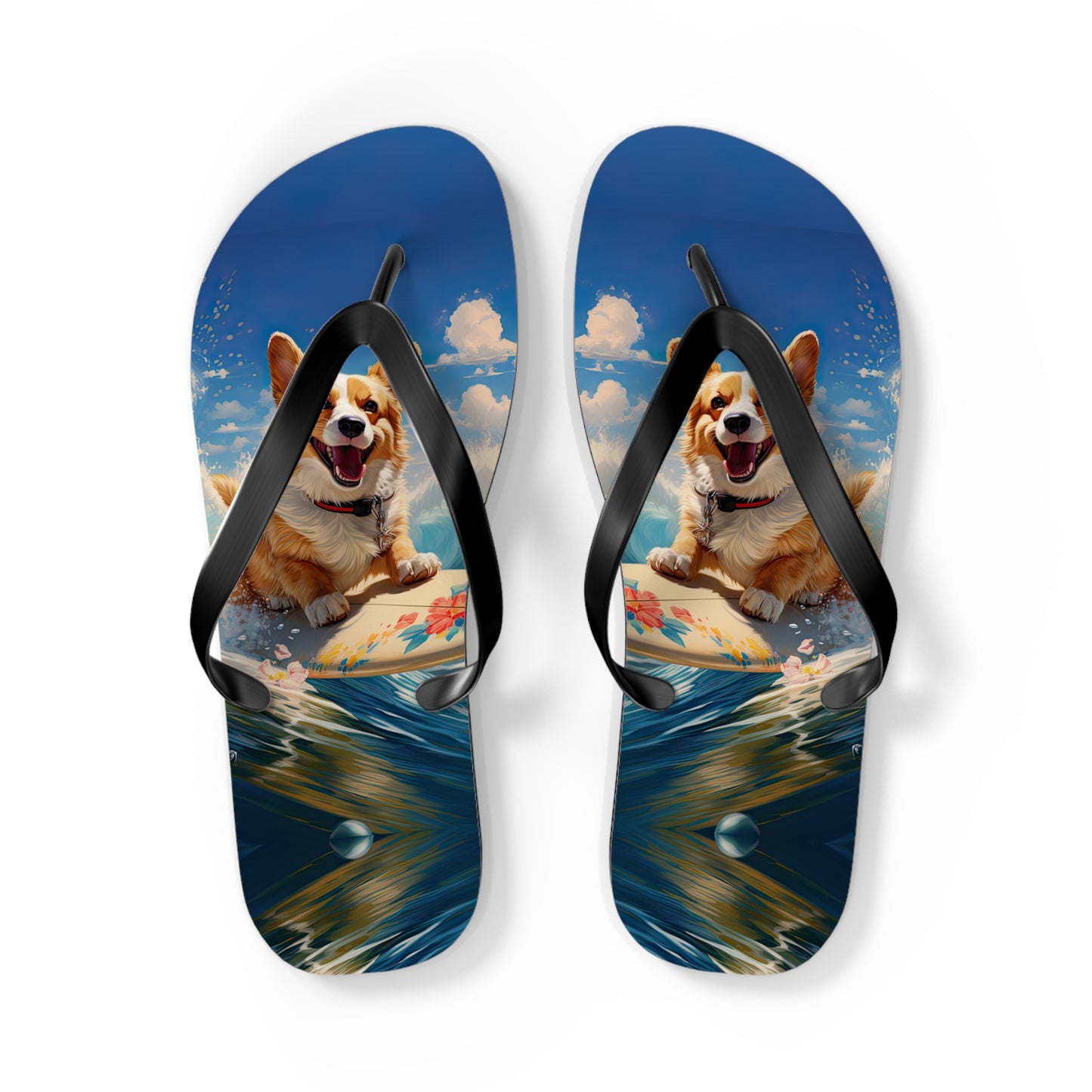 Cowabunga Corgi Flip-Flops