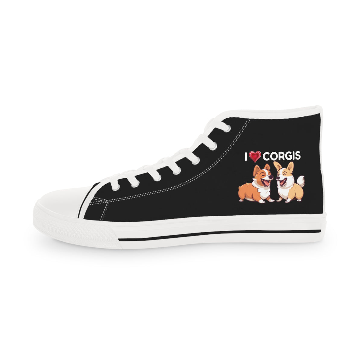 I Heart Corgis Men's High Top Casual Black Canvas Sneakers with Two Corgi Best Buds