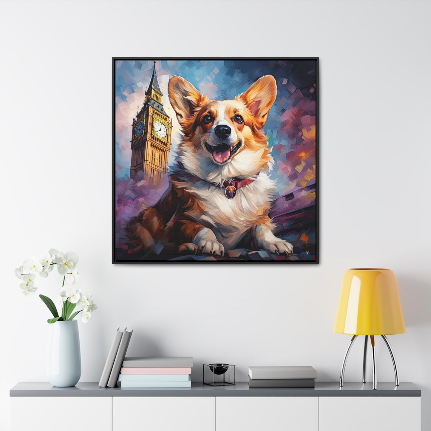 Corgi and Ben - Framed on Canvas