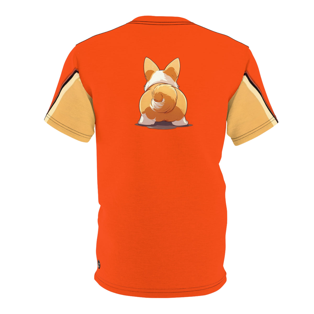 Patootie de Booty Unisex Bold Designer Tee - Corgi Butt Strut on Molten Magma with Earthen Sleeve Accents
