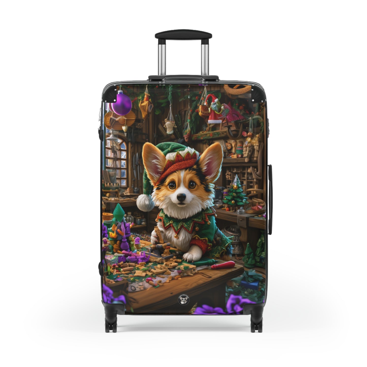Santa's Little Helper Christmas Corgi Elf Suitcases — Festive Holiday Rolling Luggage