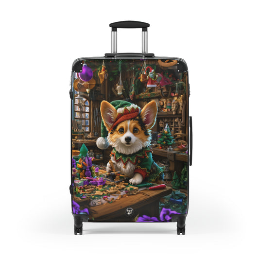Santa's Little Helper Christmas Corgi Elf Suitcases — Festive Holiday Rolling Luggage