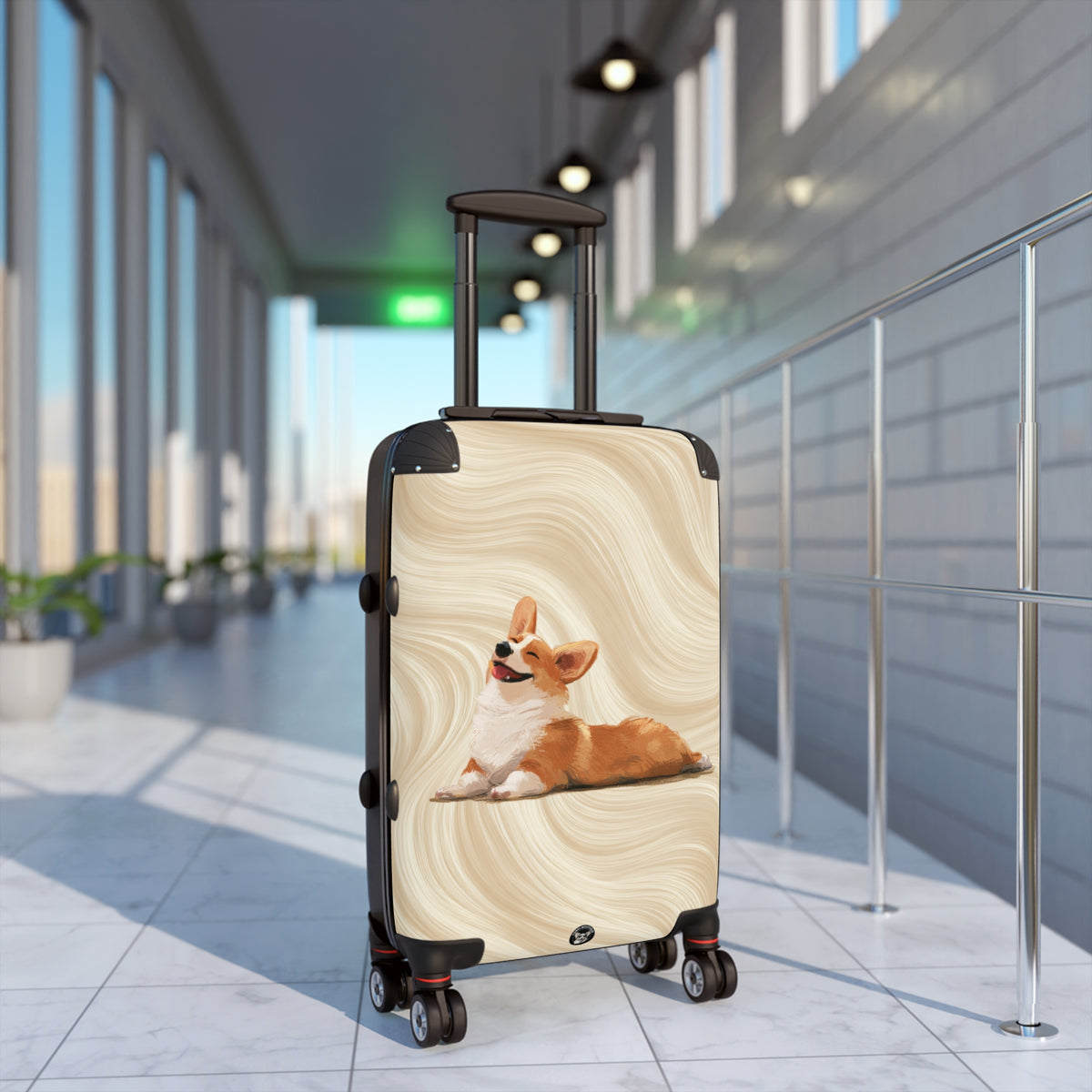 Giddy Sploot Suitcases — Creamy Champagne Corgi Rolling Luggage