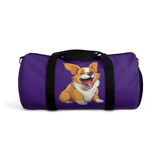 Jolly Jiggling Animated Corgi Duffel Bag - Cute Purple Corgi Travel Gym Bag