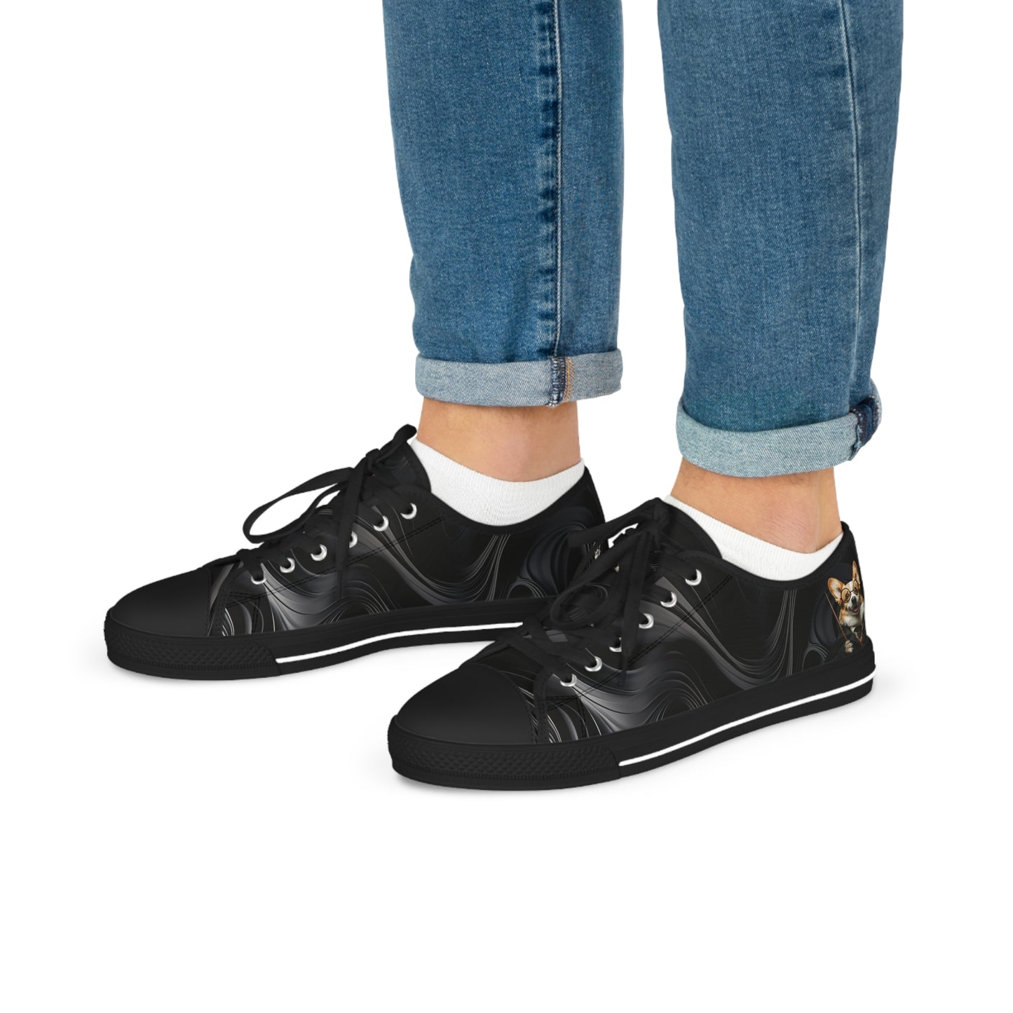 Corgi Potter Magic Wand Men's Low Top Casual Black Swirl Canvas Sneakers